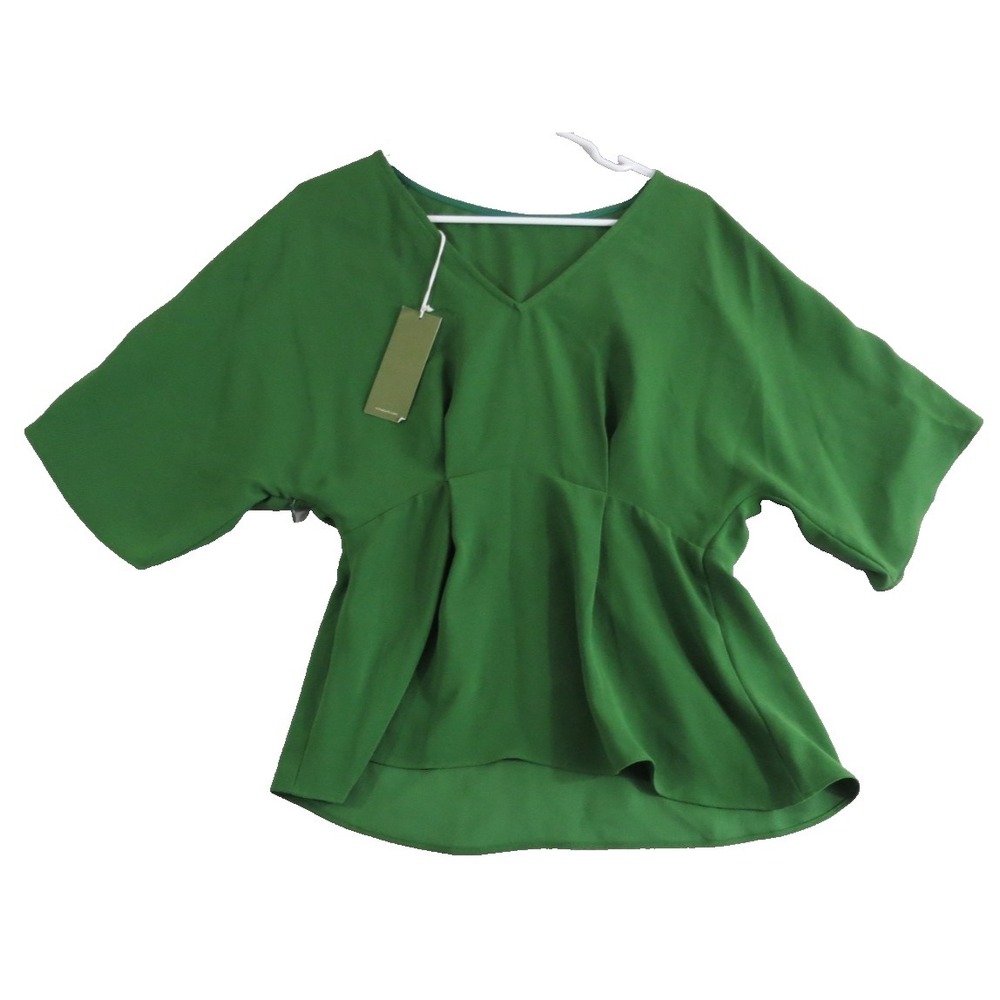 NWT Trina Turk Mellow Top Womens 0 Green Recycled Polyester V-Neck Dolman Sleeve